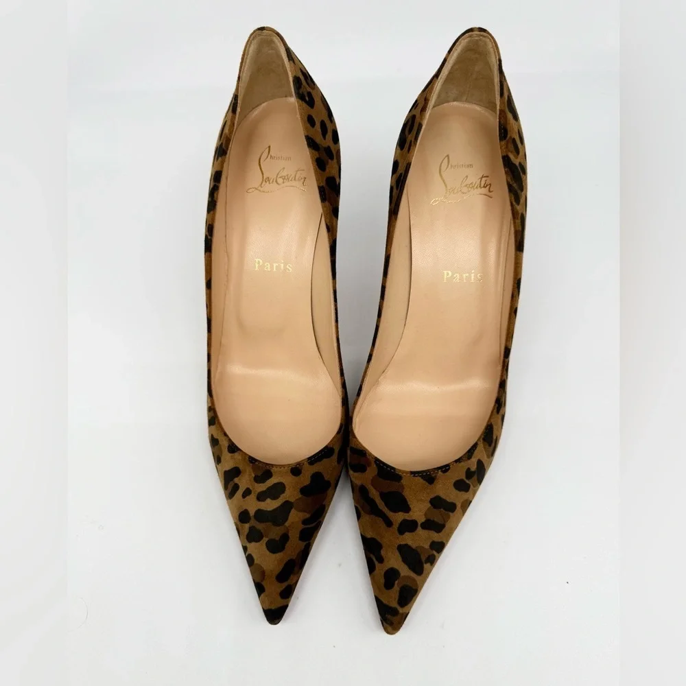 Christian Louboutin Black Brown Leopard Leather Clare 80mm pointed pumps EU 38 - Picture 2 of 8